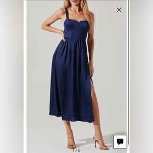 Pleated Bustier Navy Blue Dress